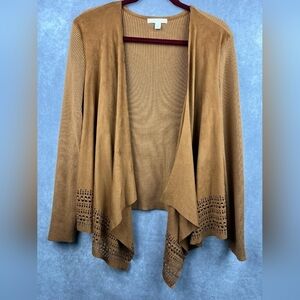 Westport 1962 drape open front‎ cardigan suede knit sweater brown long sleeve 1X